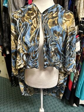 new directions Blue and Gold Abstract Kimono Cardigan